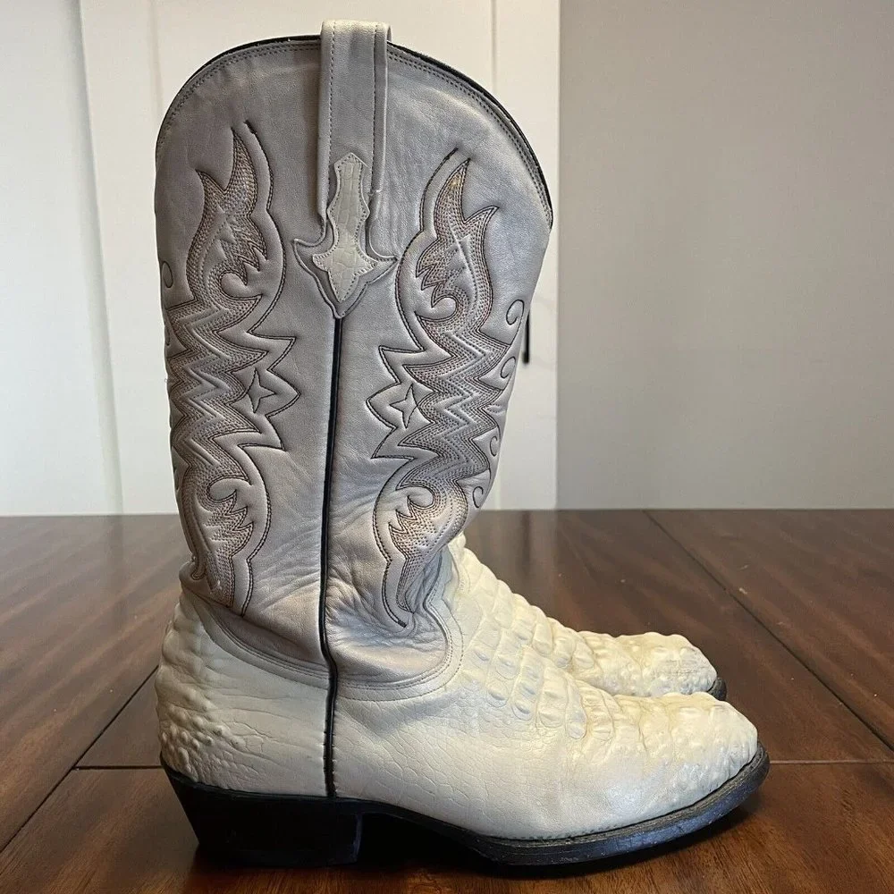 BOTAS JACA Exotic Crocodile Print White Boots Men’s Size 8 EE Women’s 10